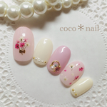 ♡ピンク×押し花×パールネイル♡
