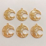 【6個】フラワー×月透かしチャームゴールド