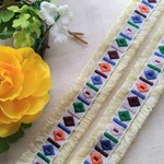 25mm幅　フリンジ付き刺しゅうリボン　１ｍ×２本　R99