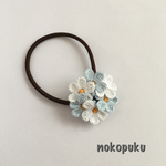 レース編みのお花ヘアゴム 白と水色