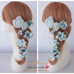 *髪飾り*淡いブルーカラーのふんわりヘッドドレス*＊ラナンキュラス 結婚式 花飾り ブルー 浴衣 着物 ウェディング ヘッドドレス
