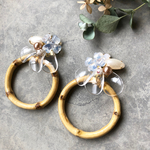 [再販] 2way ヴィンテージ クリアフリル ビジュー と バンブー フープ の ナチュラル ピアス or イヤリング