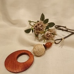 【hawaii 728様オーダー品】大きなウッドリングと木の皮ビーズの革ひもネックレス