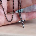 ブラックダイアクロス１７　　　S925（Bロジウム）２ステンレスチェーンネックレス❀