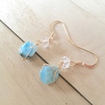 ラリマー原石と水晶のピアス