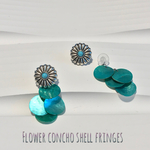 flower concho  shell fringe earrings フラワーコンチョ   シェル フリンジ 2way ピアス／イヤリング ターコイズブルー  シルバー 2way