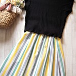 シンプルギャザースカート　マルチストライプ　フリーサイズ　RickRack
