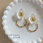 パール お花とゴールドリング 2way ピアス/イヤリング