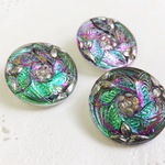 【チェコグラスボタン】孔雀の羽色のボタン 27mm 1個