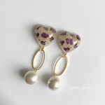 【再販】28 アリッサムとかすみ草 紫 イヤリング ピアス