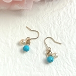 ターコイズ×パールのツインピアス