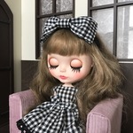 ネオブライス用リボンカチューシャ（小柄ギンガムチェックリボン☆ブラック）