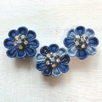 再…販✨💎👑Fancy amiga   denimイヤリング👑💎 Swarovski blue&crystal ver. 元祖　デニム　つまみ細工　シルバー 紫陽花 お出かけ 向日葵 ギフト