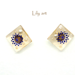 スクエア一粒花火＆パールピアス/イヤリング