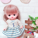 メルちゃん 水色ボーダーナチュラルワンピース
