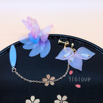 オープンセール + 10%OFF 「注文製作」梅雨 紫陽花色 蝶 花 夏 ご褒美 ロングイヤリング ピアス 森ガール アレルギー対応 シフォン 花嫁さん アクセサリー 7