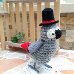 《受注製作》アトリエトモコ☆あみぐるみ　紳士なヨウムさん（大） シルクハット オウム インコ　ハロウィン