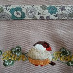 文鳥刺繍のミニトート　シナモン文鳥　ローズピンク