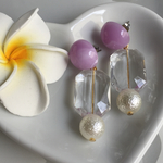 一点物♡パープルカボションのクリアピアス