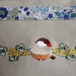 文鳥刺繍のミニトート　シナモン文鳥　ベージュ