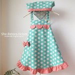 ～refreshing frill～　ミント色の水玉　こども用フリルエプロン&三角巾【100~110.110~120.120~130.130~140.140～~150 】