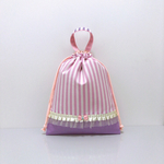 ピンク ストライプ×パープル*☆巾着袋  体操服袋 上履き袋