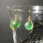 シーグラス   シー玉&リーフのピアス   No.11