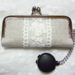 リネン、花のレースの印鑑ケース