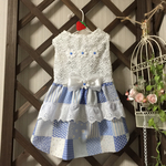 パッチワーク風ワンピース【ブルー、ピンク】