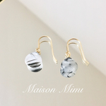 14kgf 宝石質ブラックルチルクォーツ一粒ピアスB