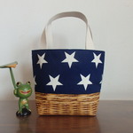【数量限定!】※かご部分の色が異なる作品もございます※　星柄トートバッグ～かごバッグ風～