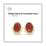 [Vintage Stone] Citrine & Ruby × freshwater pearl Bijou earrings