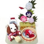 【ｔ様リクエスト作品】ちりめん細工「朝顔に水やり」ミニ置物 