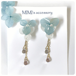 紫陽花と朝露 レジンノンホールピアス 