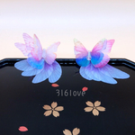 「注文製作」蝶々 スタンドピアス アレルギー対応 シフォン 花嫁さん 結婚式 アクセサリー 紫陽花色 すみれ色
