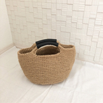 《受注製作》取っ手が革の麻紐バッグ 小