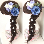 華やかなサムシングブルーダリアとブルー、ホワイト紫陽花の木ノ実いっぱいアンティーク髪飾り★　花飾り　袴　振袖　結婚式　ウェディングドレス　カラードレス　ヘアアレンジ サマー ラプンツェル