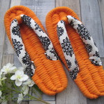 布ぞうり：monami506さまご予約品＊再販carrot orange23cm/black&off whiteダマスク
