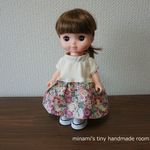 再４♡　ソランちゃん服　メルちゃん服　リバティ風花柄切り替えワンピース　ホワイト×花柄