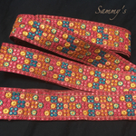 Made in India ハンドメイド リボンテープ カラフル刺繍 ドット柄 ピンク