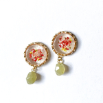 カラフル押し花レジンピアス/赤×オリーブ
