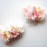 浴衣髪飾り　ピンク紫陽花のヘアコーム（2個セット）