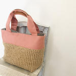 【専用出品】sizeS  natural×コーラルピンク 麻かごスクエアトート 内布ストライプ
