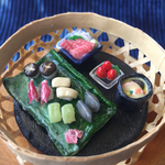 ミニチュア 竹かご いなか寿司ランチ