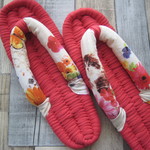布ぞうり：red24cm/cat,flower,butterfly