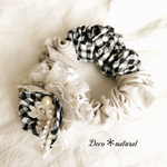 ギンガム×無地リネンnaturalシュシュ＊