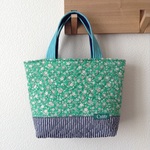 キルティングdeトートバッグ ＃041【花柄green × ヒッコリーnavy】