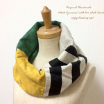 上質リネンとコットンのパッチワークスヌード　｟ストライプ×green×Yellow｠