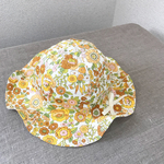 48cmベビー帽子 チューリップハット イエローフラワーリボン付