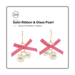 [Passion Pink] Satin Ribbon × Glass Pearl  Pierce [10×8mm]
